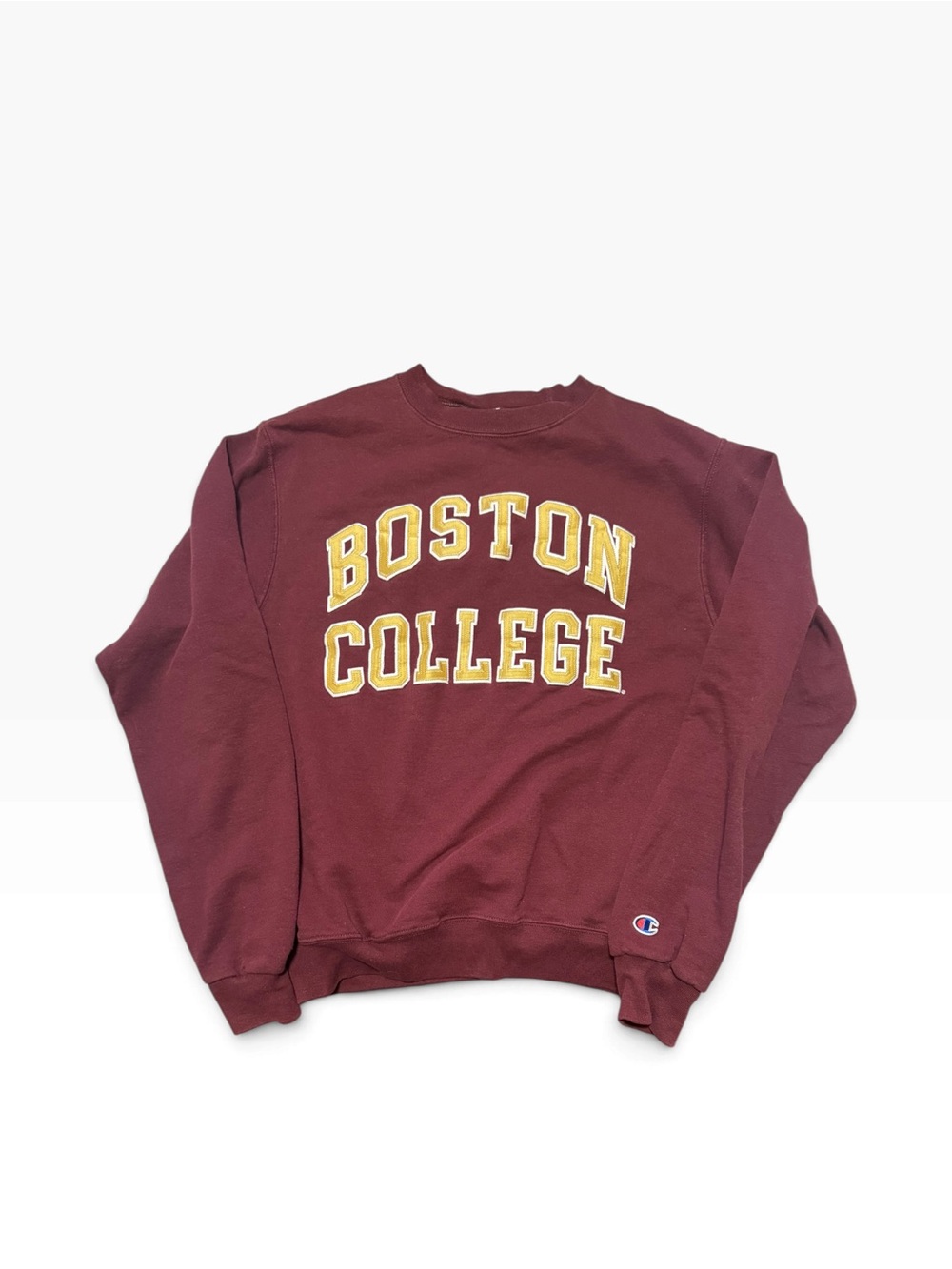 Champion Maroon Crewneck with Yellow Boston College Lettering